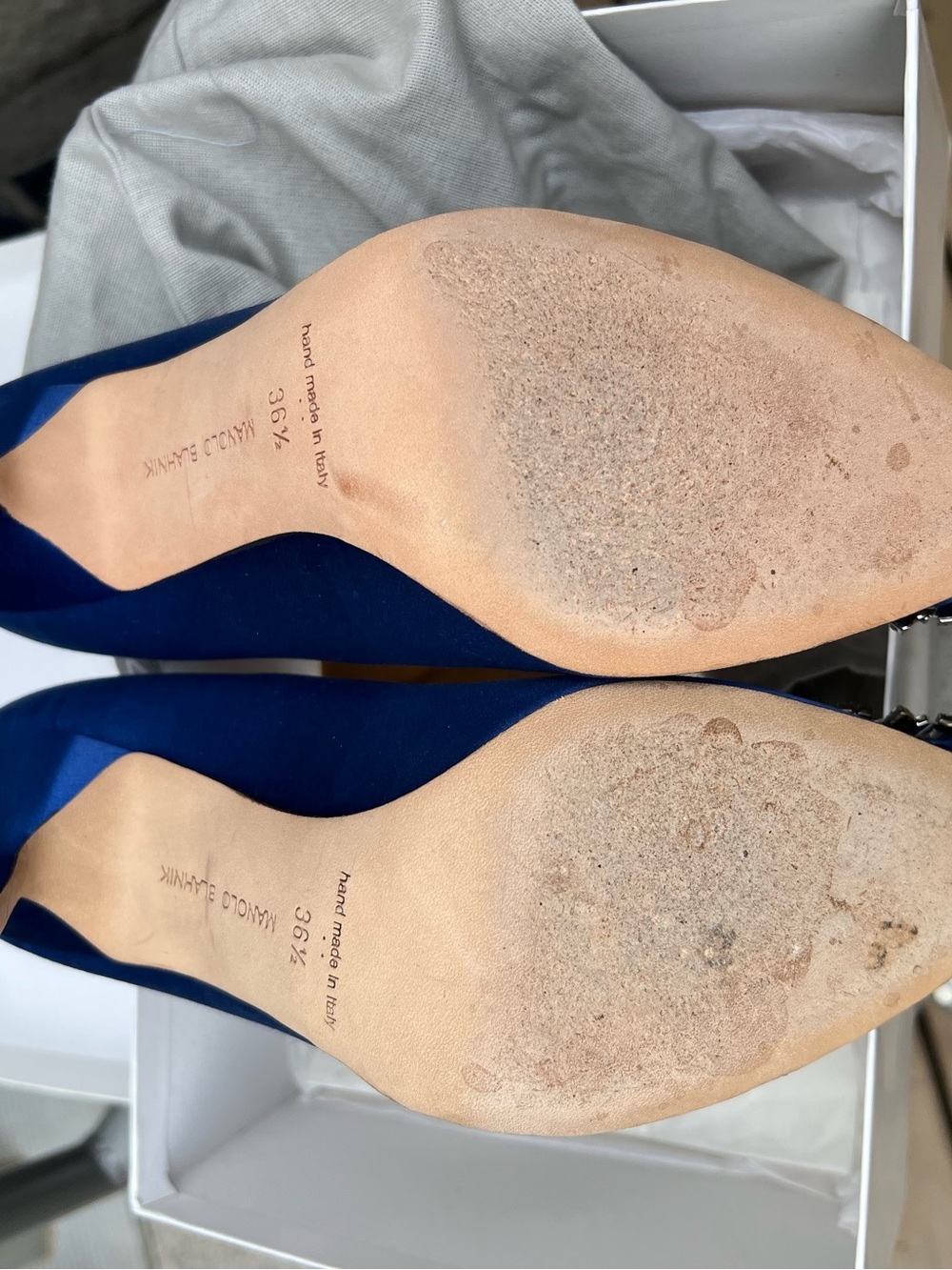 Manolo Blahnik Royal Blue Satin Crystal-Embellished Pointed Pumps - Picture 4 of 6